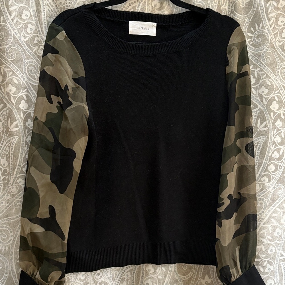 SixFifty Black Sweater with Camouflage Sleeves